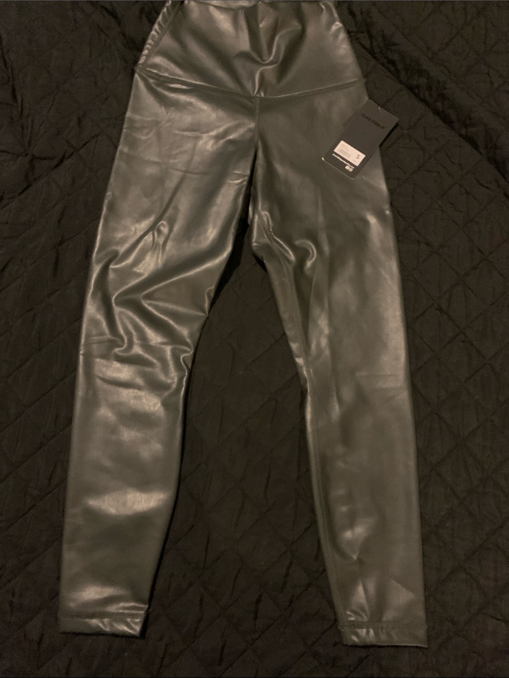 Faux Leather High-Waist Leggings - Dark Green